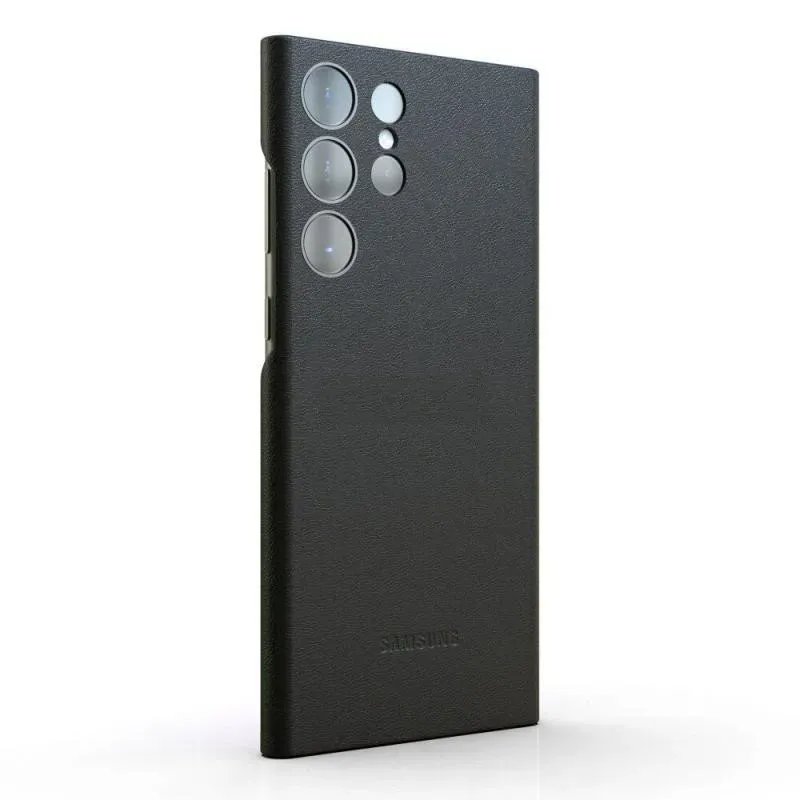 Samsung Galaxy S23 Ultra Leather Case, Super Slim Vegan Leather Case with Logo - Black
