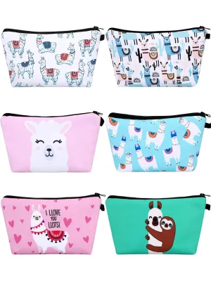 SATINIOR 6 Pcs Llama Makeup Bag Llama Cosmetic Bag Small Cartoon Alpaca Makeup Pouch for Women Dresser Gifts(Cartoon Design)