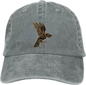 Scandinavian Pirate Odin's Raven Celtic Ponytail Baseball Cap Vintage Denim Cowboy Hat