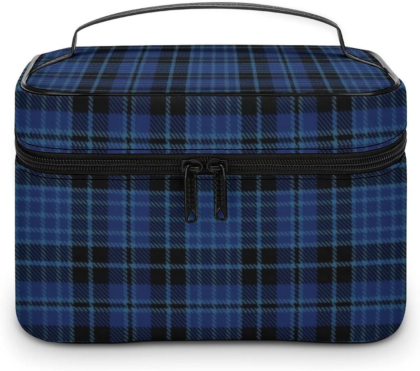 Scottish Clergy Blue Black White Tartan Fashionable Portable Makeup Bag