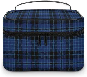 Scottish Clergy Blue Black White Tartan Fashionable Portable Makeup Bag