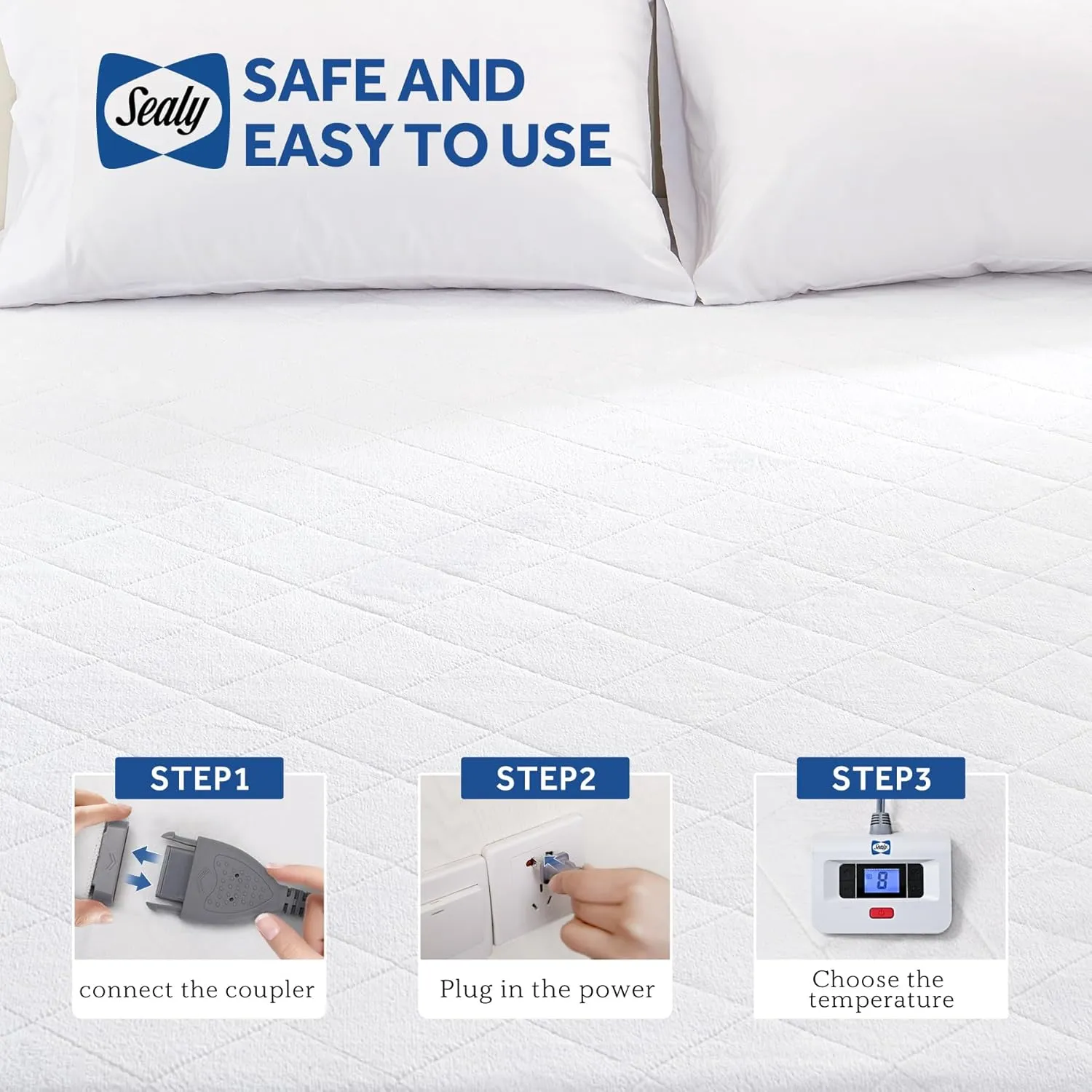 Sealy Heated Mattress Pad King Size with Plush Top, Coral Fleece Electric Bed Warmer with Dual Controller, 10 Heat Settings & Auto Off 1-12 Hours, Fit Up to 17" Deep Pocket, Machine Washable 78"x80"