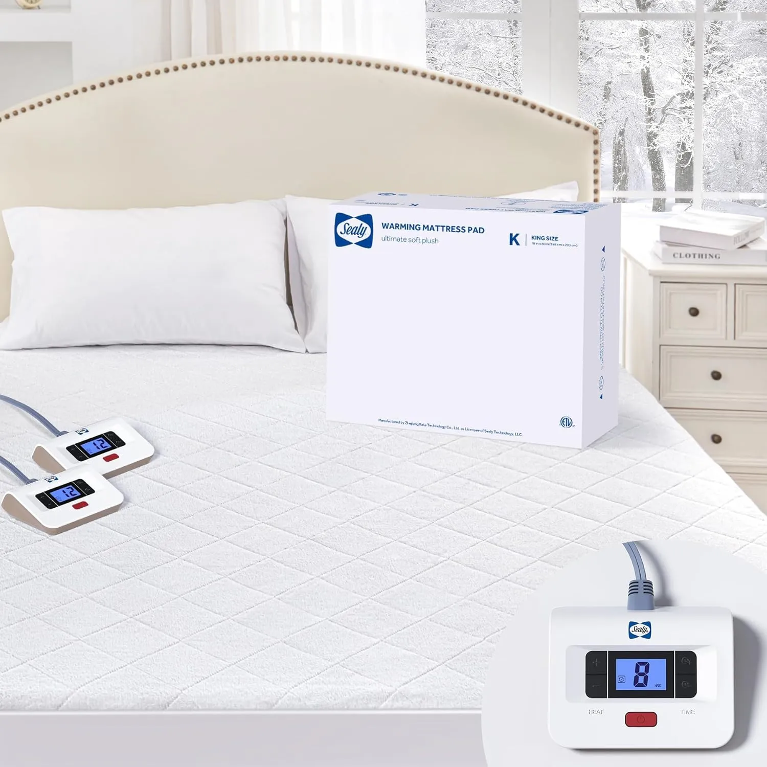 Sealy Heated Mattress Pad King Size with Plush Top, Coral Fleece Electric Bed Warmer with Dual Controller, 10 Heat Settings & Auto Off 1-12 Hours, Fit Up to 17" Deep Pocket, Machine Washable 78"x80"
