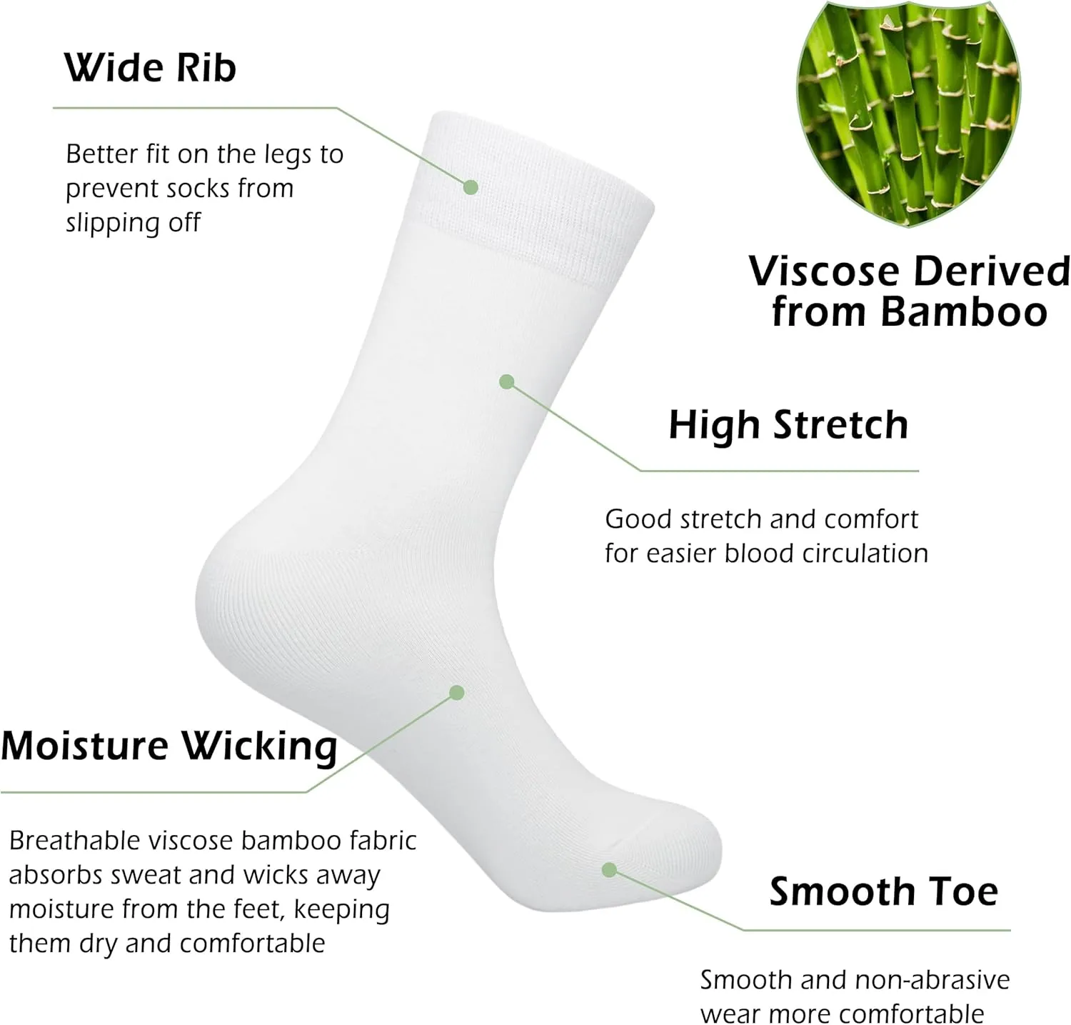 SERISIMPLE Viscose Bamboo Dress Men Sock Thin Soft Crew Anti Odor Lightweight Sock Breathable Comfort Cool soft Sock 5 Pairs