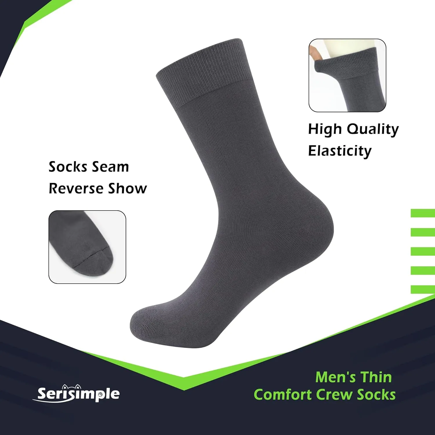 SERISIMPLE Viscose Bamboo Dress Men Sock Thin Soft Crew Anti Odor Lightweight Sock Breathable Comfort Cool soft Sock 5 Pairs
