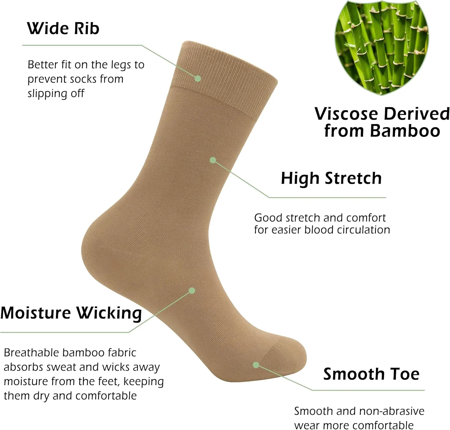 SERISIMPLE Viscose Bamboo Dress Men Sock Thin Soft Crew Anti Odor Lightweight Sock Breathable Comfort Cool soft Sock 5 Pairs