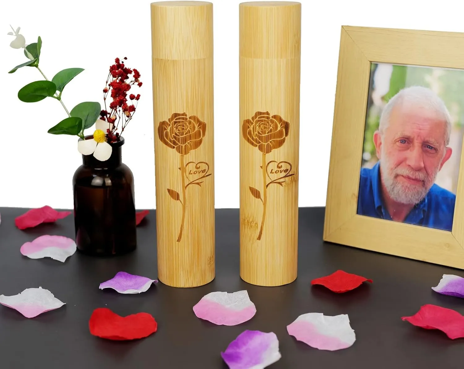 Set of 2 Small Bamboo Scattering Urns Tube for Human Ashes, ECO & Biodegradable Friendly Bamboo Spreading Cremation Tube Urn for Male Female Child Pet Ashes