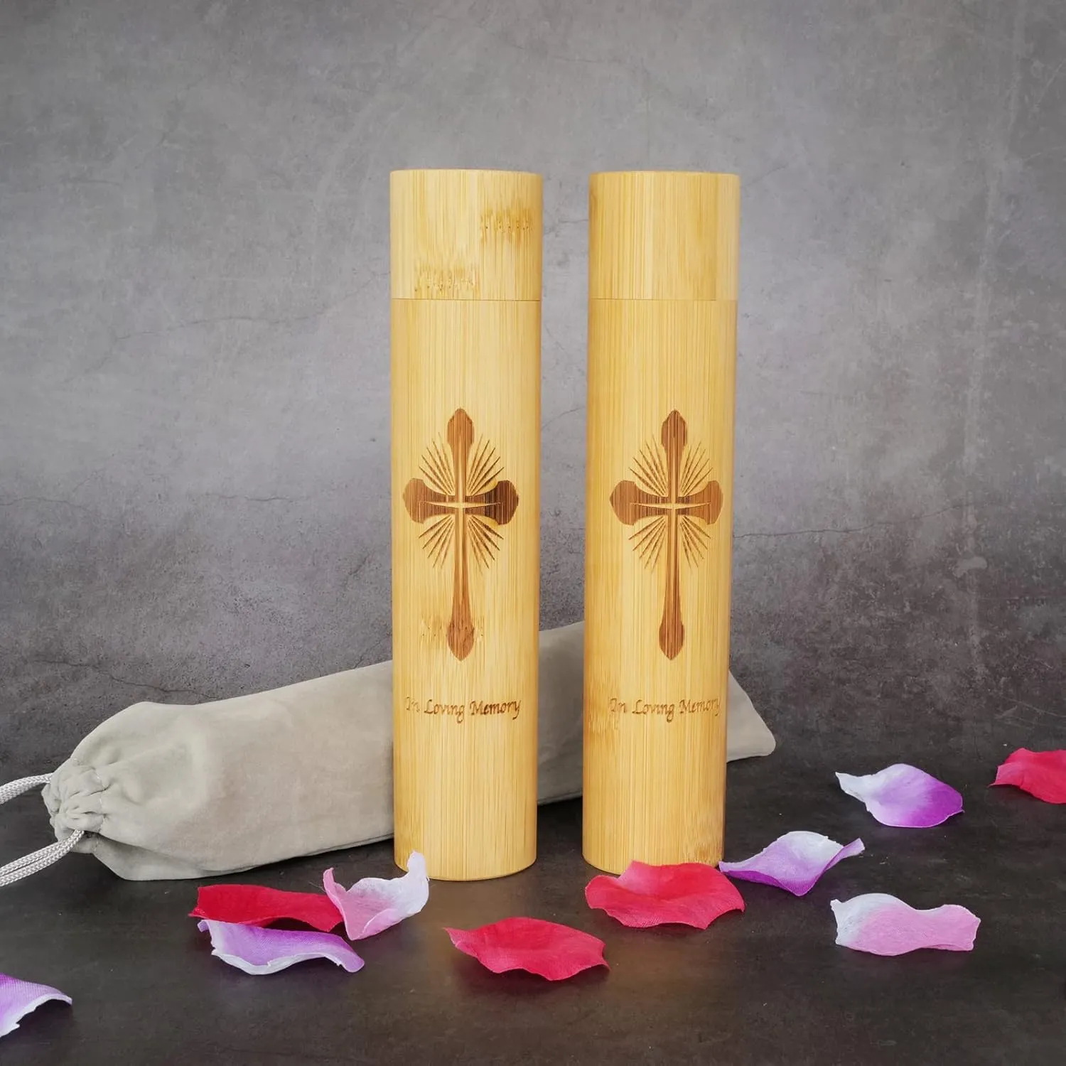 Set of 4 Small Bamboo Scattering Urns Tube for Human Ashes, ECO & Biodegradable Friendly Bamboo Spreading Cremation Tube Urn for Male Female Pet Ashes(Cross)