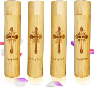 Set of 4 Small Bamboo Scattering Urns Tube for Human Ashes, ECO & Biodegradable Friendly Bamboo Spreading Cremation Tube Urn for Male Female Pet Ashes(Cross)