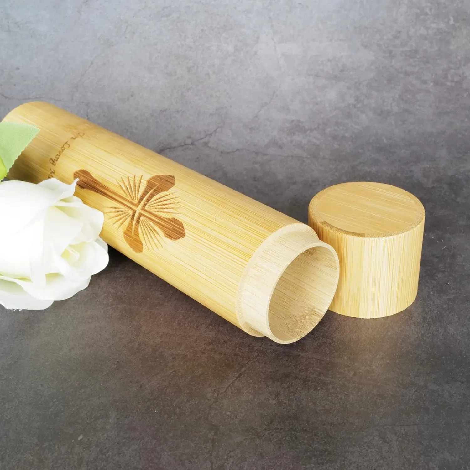Set of 4 Small Bamboo Scattering Urns Tube for Human Ashes, ECO & Biodegradable Friendly Bamboo Spreading Cremation Tube Urn for Male Female Pet Ashes(Cross)