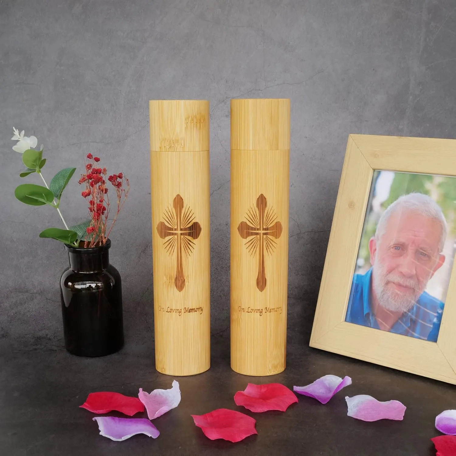 Set of 4 Small Bamboo Scattering Urns Tube for Human Ashes, ECO & Biodegradable Friendly Bamboo Spreading Cremation Tube Urn for Male Female Pet Ashes(Cross)