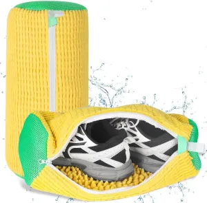 Shoe Washing Machine Bag, 2PC Laundry Shoe Bags for Washer and Dryer, Reusable Shoe Cleaning Bag for Sneaker Tennis Shoes with Durable Zipper Plush (Yellow)