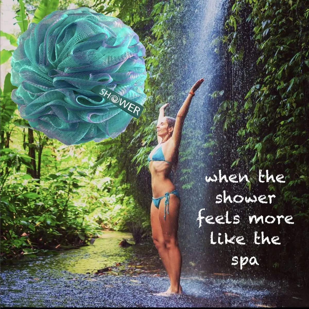 SHOWER BOUQUET Loofah-Bath-Sponge XL Swirl-Mix-Color 4-Pack // Extra-Large 75g Mesh Luffa Loofa Loufa Puff Pouf Set/Exfoliating Body Scrubber for Women and Men - Exfoliate & Soothe Face & Body