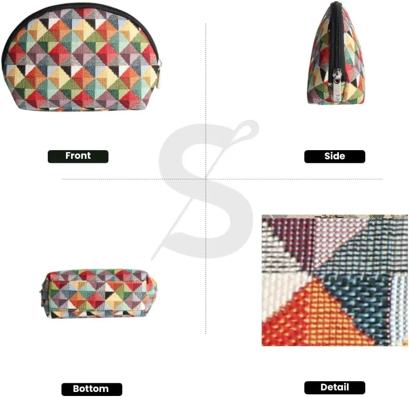 Signare Tapestry Cosmetic Bag Toiletry Makeup Bag for Women With Multicolor Triangles Design (COSM-MTRI)