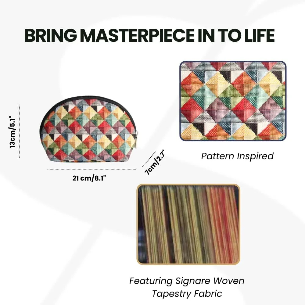 Signare Tapestry Cosmetic Bag Toiletry Makeup Bag for Women With Multicolor Triangles Design (COSM-MTRI)