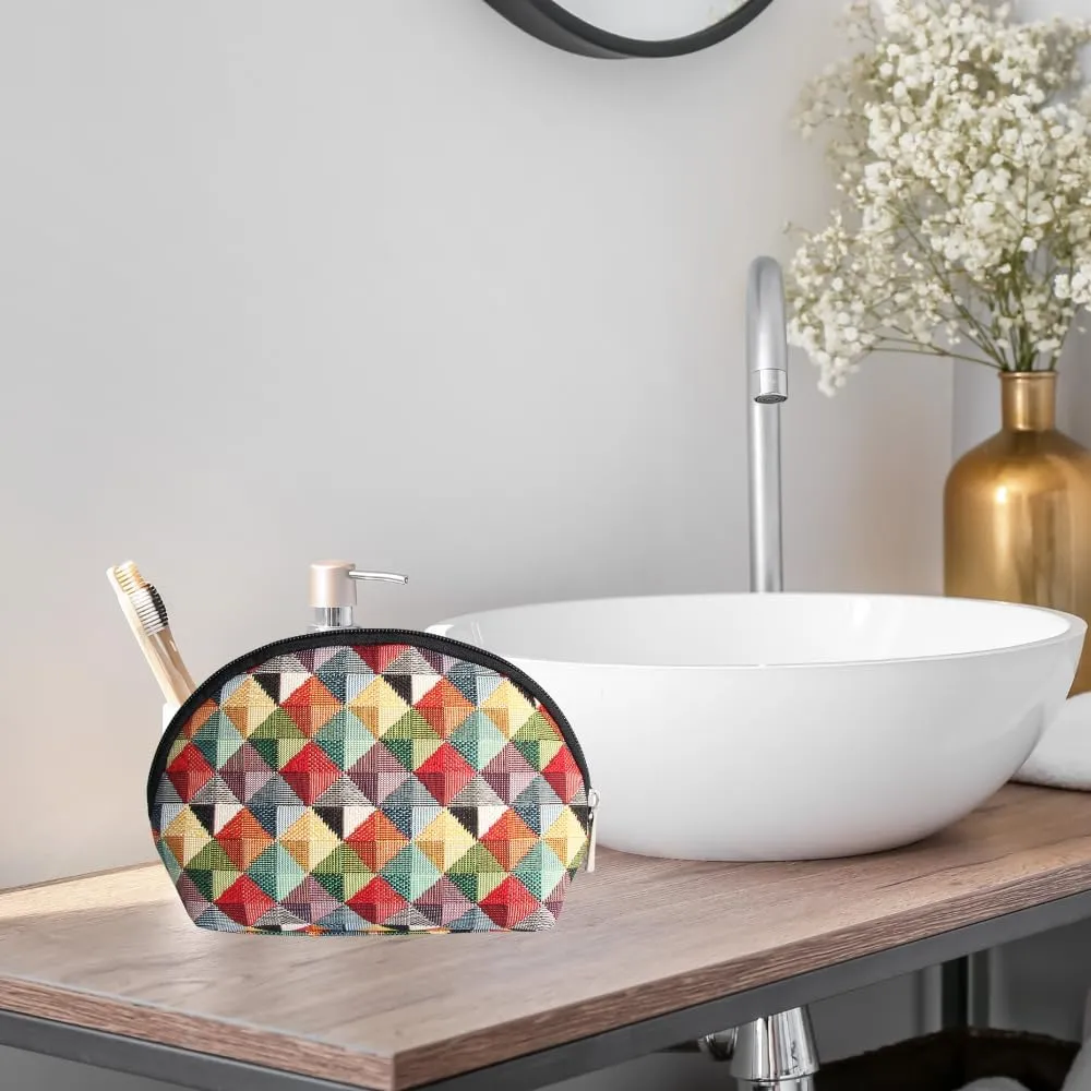 Signare Tapestry Cosmetic Bag Toiletry Makeup Bag for Women With Multicolor Triangles Design (COSM-MTRI)