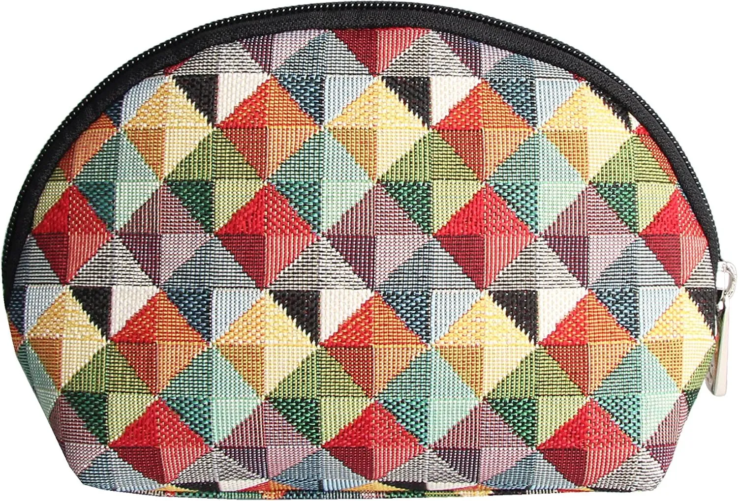 Signare Tapestry Cosmetic Bag Toiletry Makeup Bag for Women With Multicolor Triangles Design (COSM-MTRI)