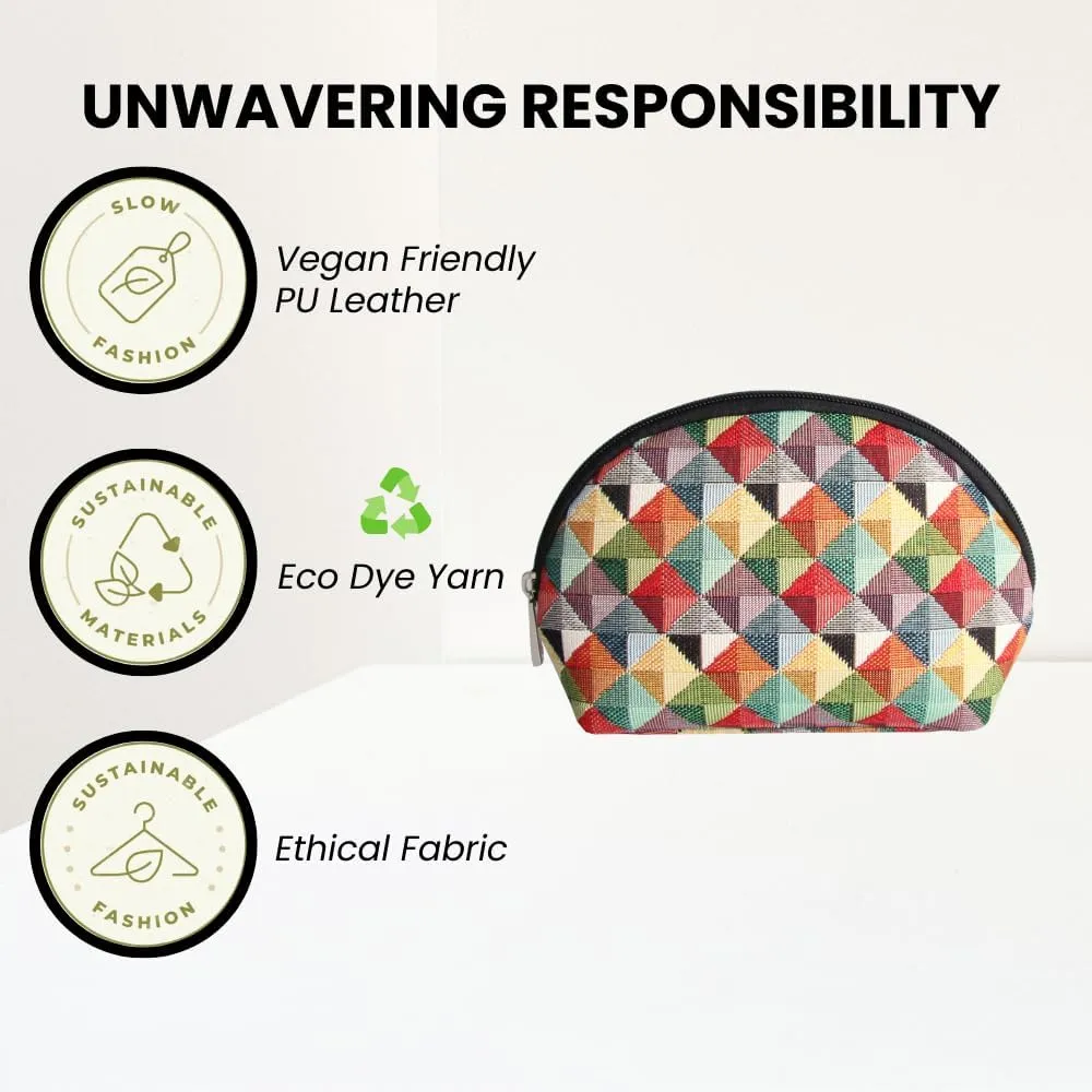 Signare Tapestry Cosmetic Bag Toiletry Makeup Bag for Women With Multicolor Triangles Design (COSM-MTRI)