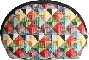 Signare Tapestry Cosmetic Bag Toiletry Makeup Bag for Women With Multicolor Triangles Design (COSM-MTRI)