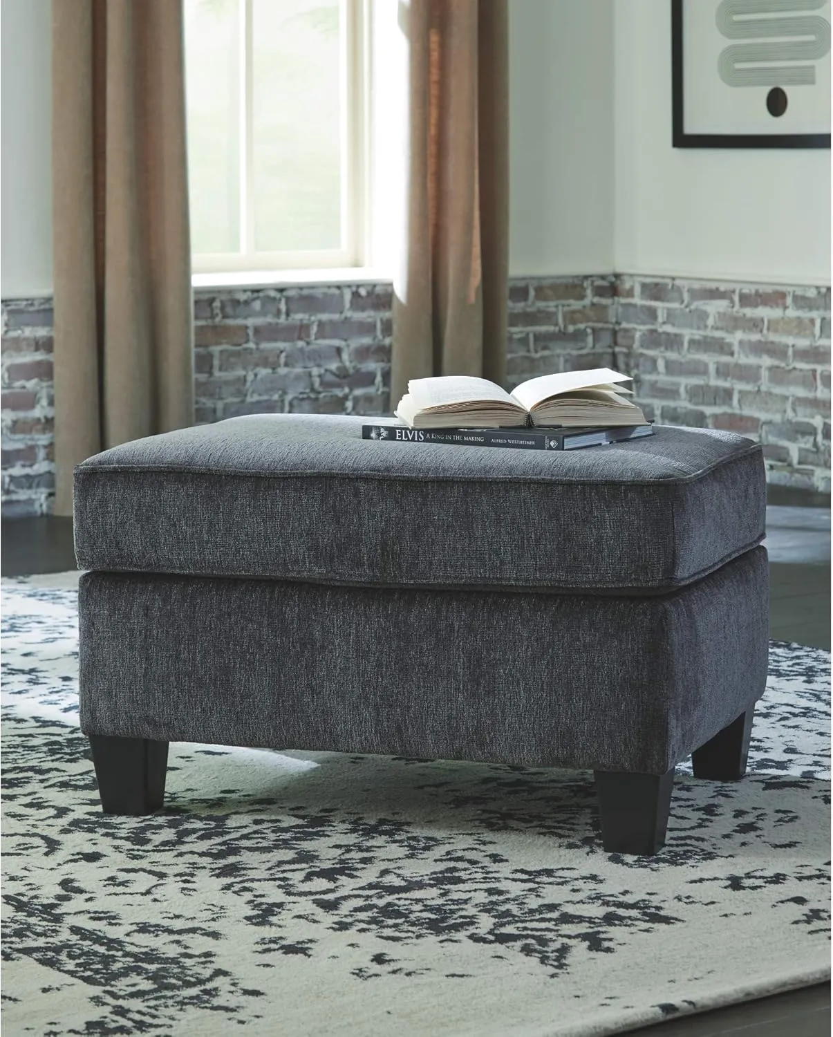 Signature Design by Ashley Abinger Contemporary Rectangle Ottoman, Dark Gray