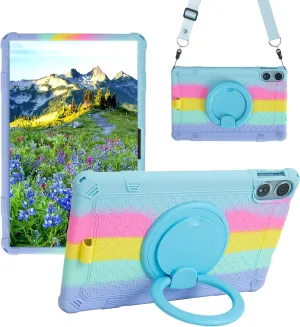 Silicone Tablet Case with 360 Rotating Kickstand/Handle and Detachable Shoulder Strap Shockproof Cover Compatible with Teclast T60 Plus 12 inch Rainbow