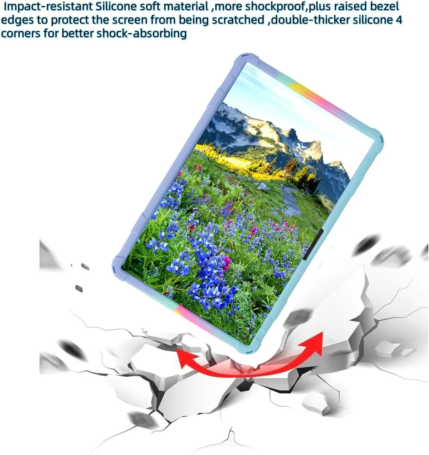 Silicone Tablet Case with 360 Rotating Kickstand/Handle and Detachable Shoulder Strap Shockproof Cover Compatible with Teclast T60 Plus 12 inch Rainbow