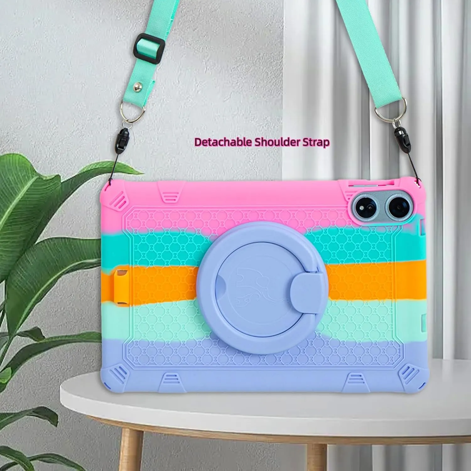 Silicone Tablet Case with 360 Rotating Kickstand/Handle and Detachable Shoulder Strap Shockproof Cover Compatible with Teclast T60 Plus 12 inch Rainbow
