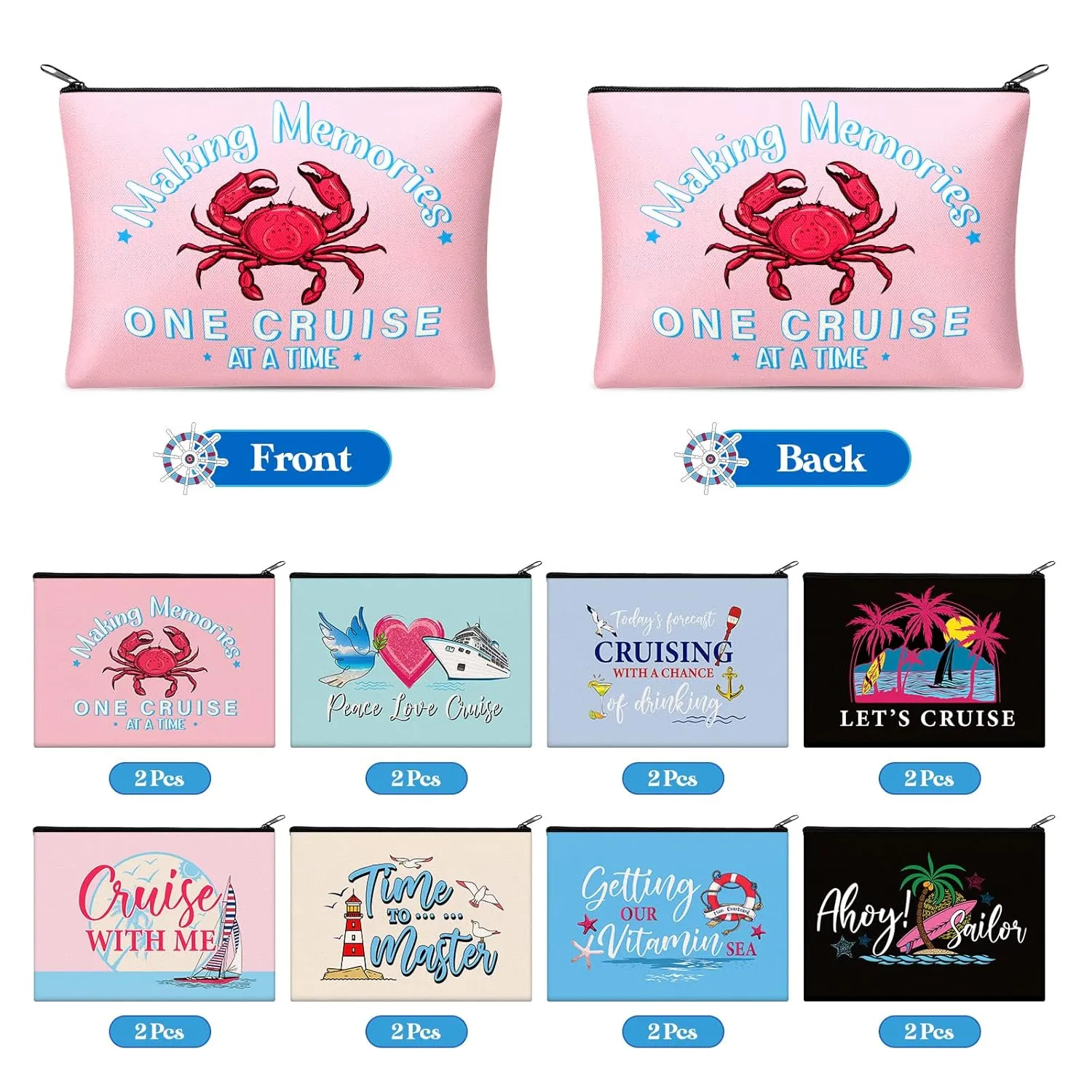 Silkfly 16 Pieces Cruise Survival Kit Novelty Cruise Cosmetic Bags Gift Travel Canvas Makeup Bag Zipper Organizer Pouch for Ocean Ship Lover Women Mom Vacation Friend Exchange Ideas(Colorful Base)