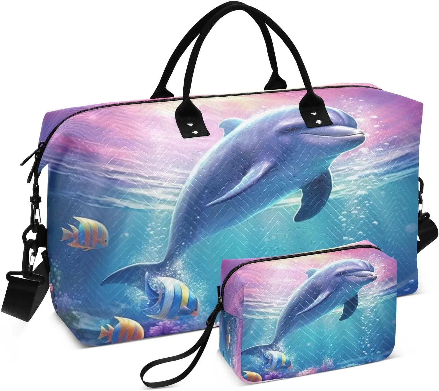 Sinestour Dolphin Sunlight Ocean Travel Duffel Bag for Men Women with Makeup Bag Weekend Overnight Carry On Bags for Traveling Gym Workout