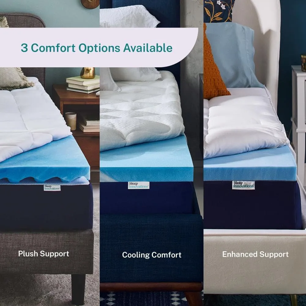 Sleep Innovations Dual Layer 4 Inch Memory Foam Mattress Topper, Queen Size, Medium Support, 2 Inch Cooling Gel Memory Foam Plus 2 Inch Pillow Top Cover