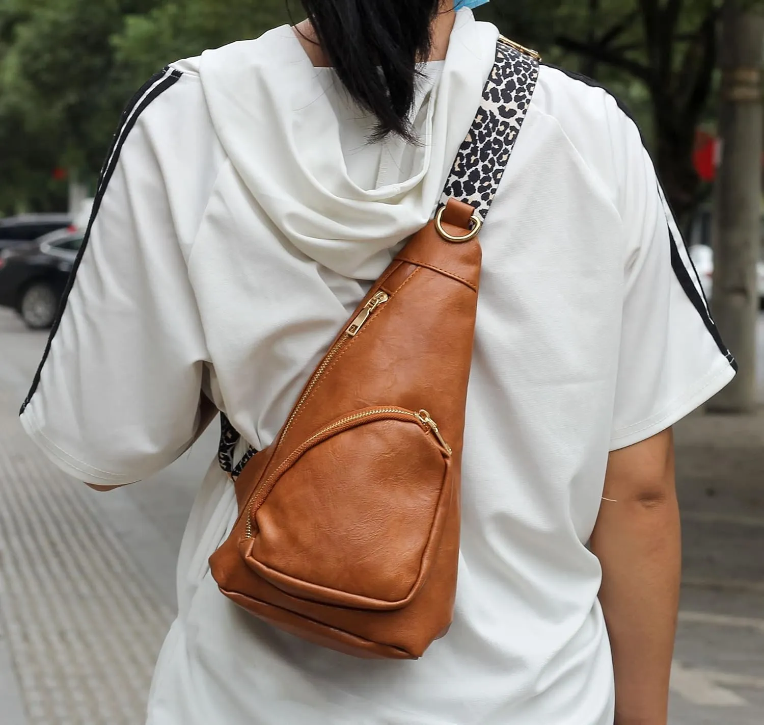 Sling Bag for Women Crossbody Sling Backpack Chest Bags with Leopard Strap Sash Purse for Traveling Hiking