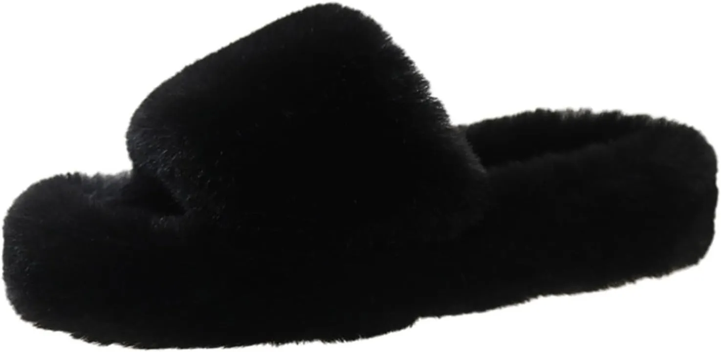 Slippers for Women, Memory Foam House Bedroom Slippers Comfy Faux Fur Lined Slide Shoes Outdoor Open Toe Slippers