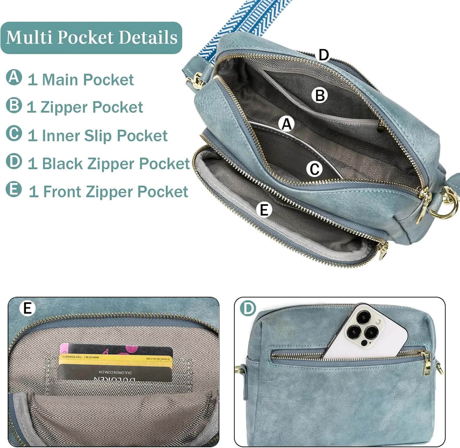 Small Crossbody Purses for Women, Vegan Leather Travel Crossbody Bags, Shoulder Handbags with Guitar Strap and Leather Strap