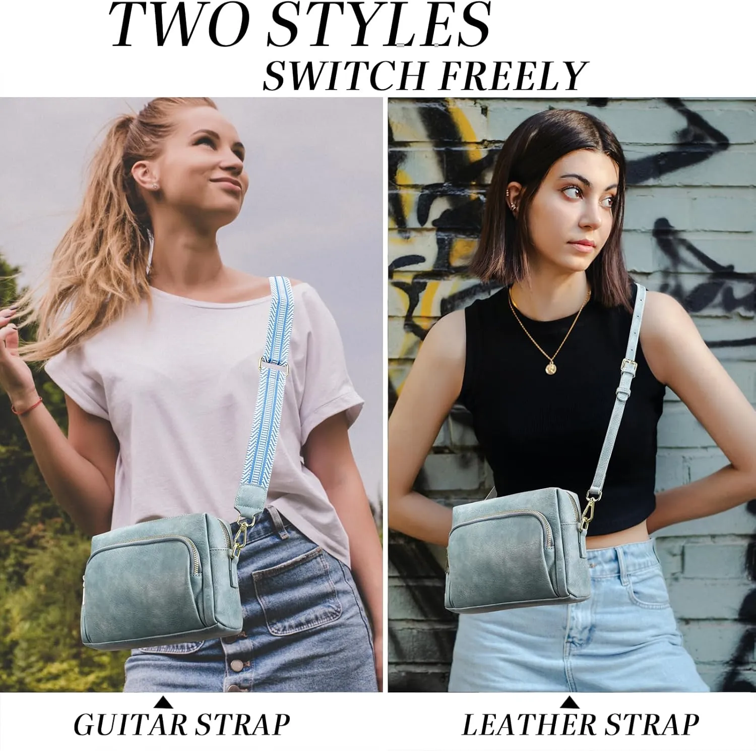 Small Crossbody Purses for Women, Vegan Leather Travel Crossbody Bags, Shoulder Handbags with Guitar Strap and Leather Strap