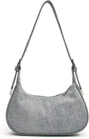 Small Denim Purse, Crescent Bag, Shoulder Bag for Women, Vintage Casual Handbag with Adjustable Strap