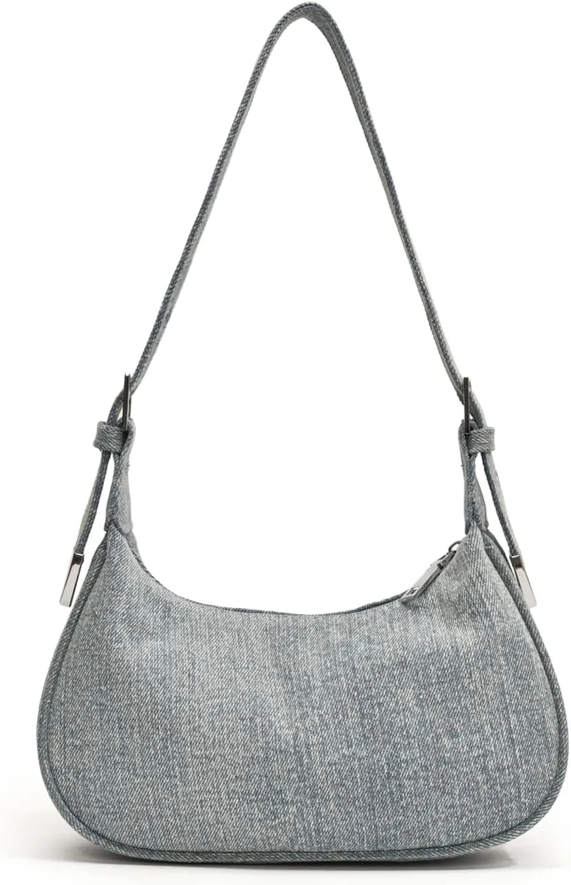 Small Denim Purse, Crescent Bag, Shoulder Bag for Women, Vintage Casual Handbag with Adjustable Strap