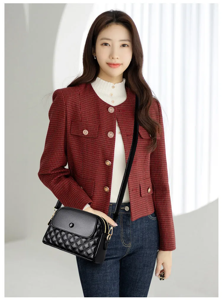 Small Diamond Stitched Leather Crossbody Bag