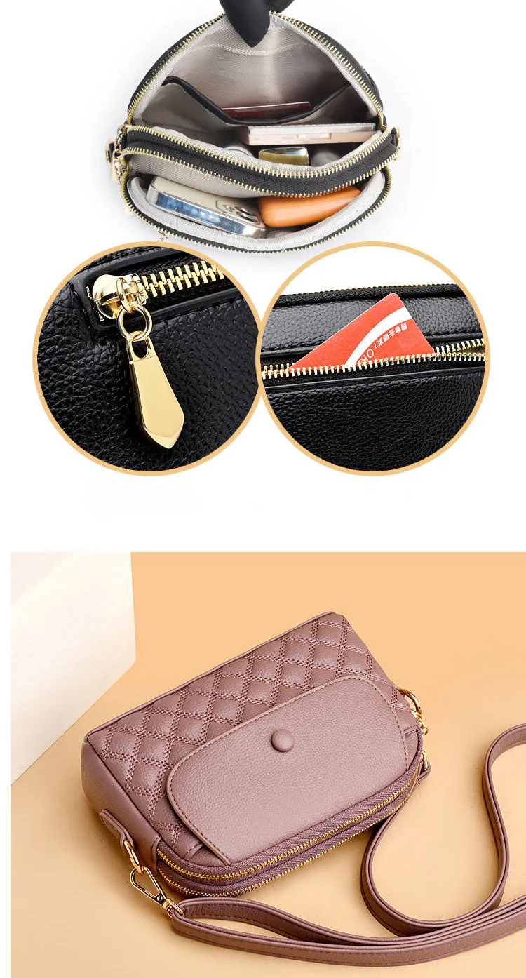 Small Diamond Stitched Leather Crossbody Bag