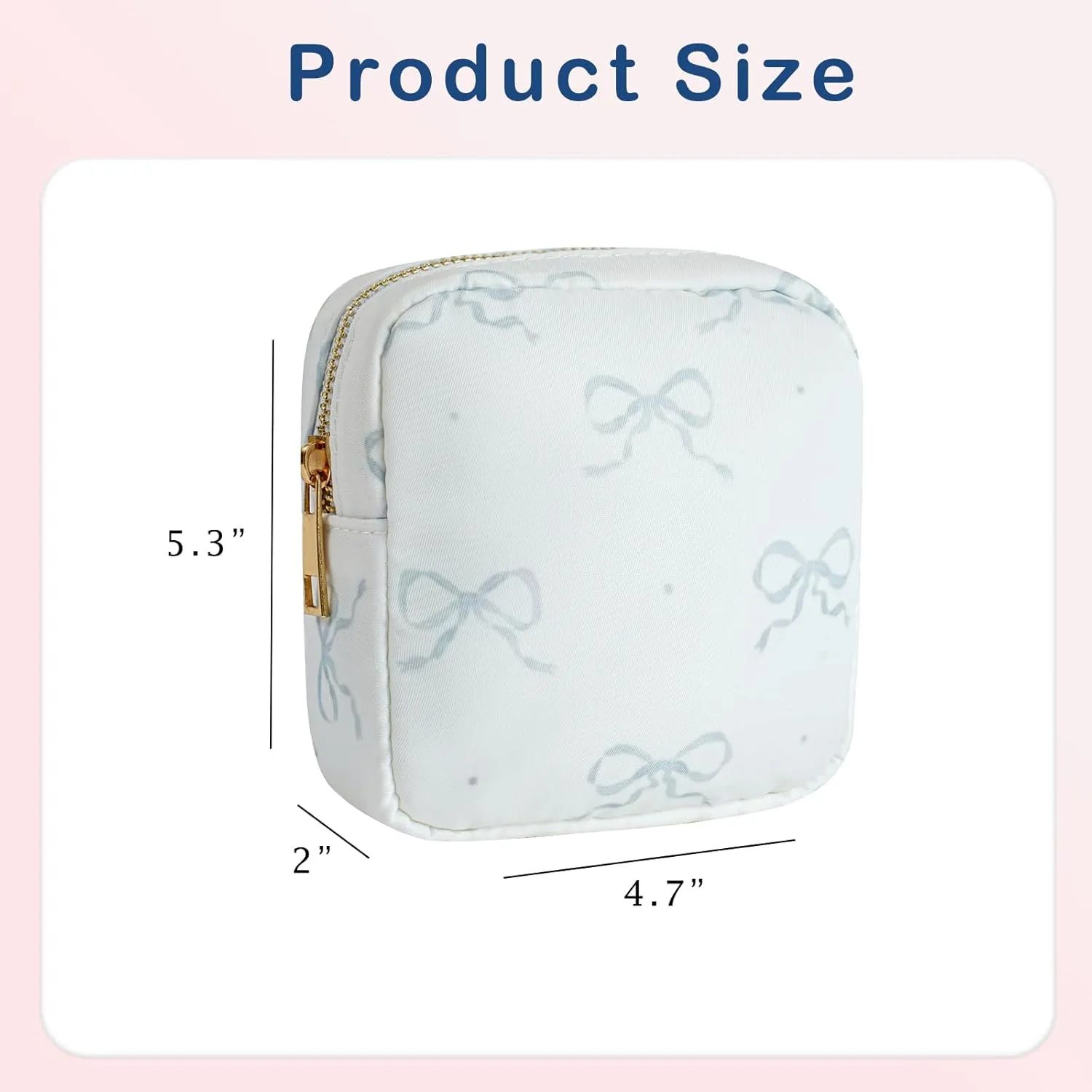 Small Waterproof Nylon Makeup Bag with Bow Pattern, Aesthetic Cosmetics Pouch and Toiletry Bag for Travel, Cute Makeup Organizer Storage Pouch for Women Girls(03Dot Bow)
