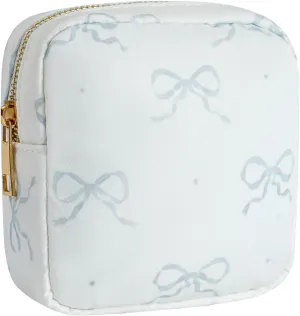 Small Waterproof Nylon Makeup Bag with Bow Pattern, Aesthetic Cosmetics Pouch and Toiletry Bag for Travel, Cute Makeup Organizer Storage Pouch for Women Girls(03Dot Bow)