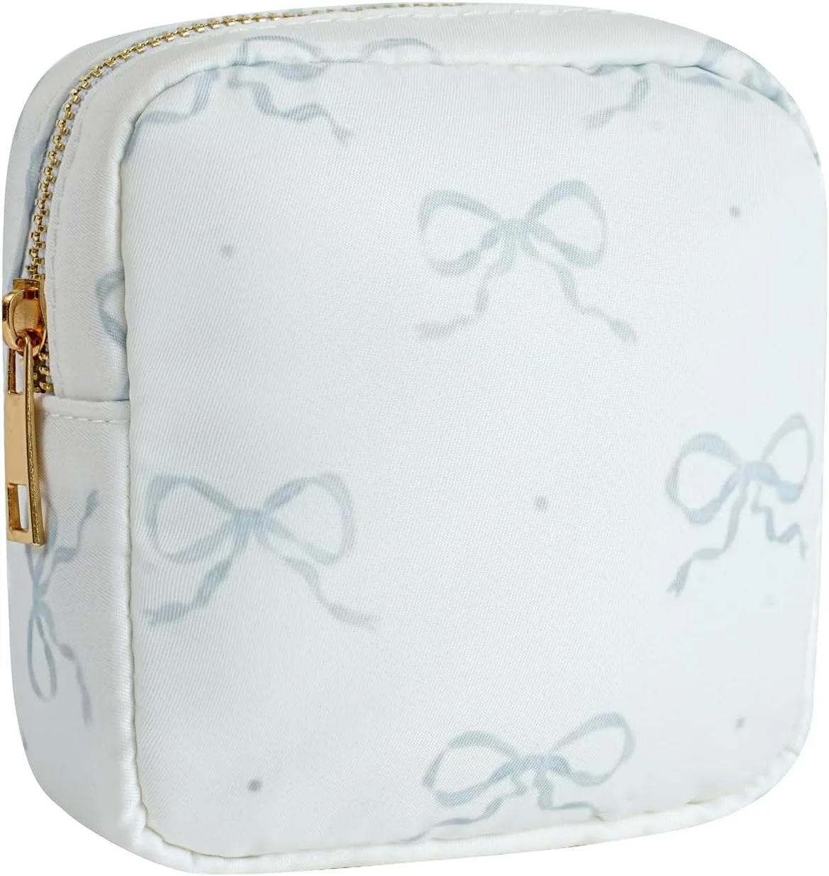 Small Waterproof Nylon Makeup Bag with Bow Pattern, Aesthetic Cosmetics Pouch and Toiletry Bag for Travel, Cute Makeup Organizer Storage Pouch for Women Girls(03Dot Bow)