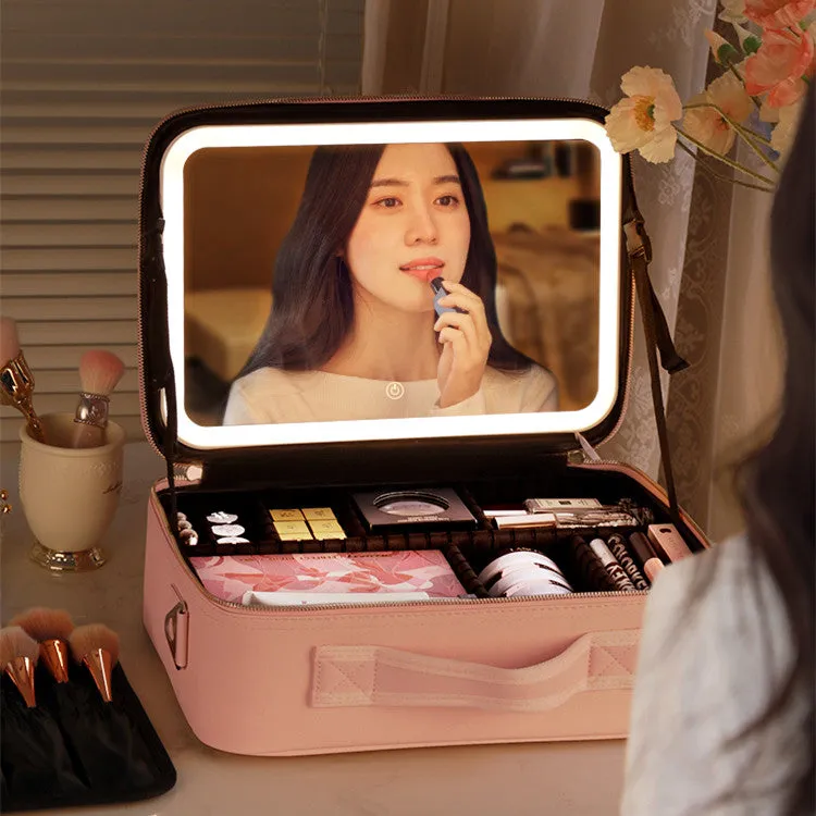 Smart LED Cosmetic Case With Mirror Cosmetic Makeup Travel Bag