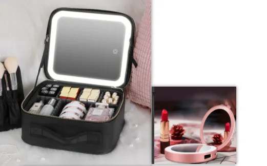Smart LED Cosmetic Case With Mirror Cosmetic Makeup Travel Bag