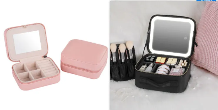 Smart LED Cosmetic Case With Mirror Cosmetic Makeup Travel Bag