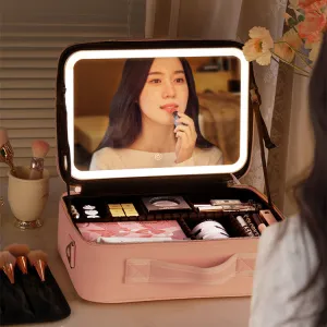 Smart LED Cosmetic Case With Mirror Cosmetic Makeup Travel Bag