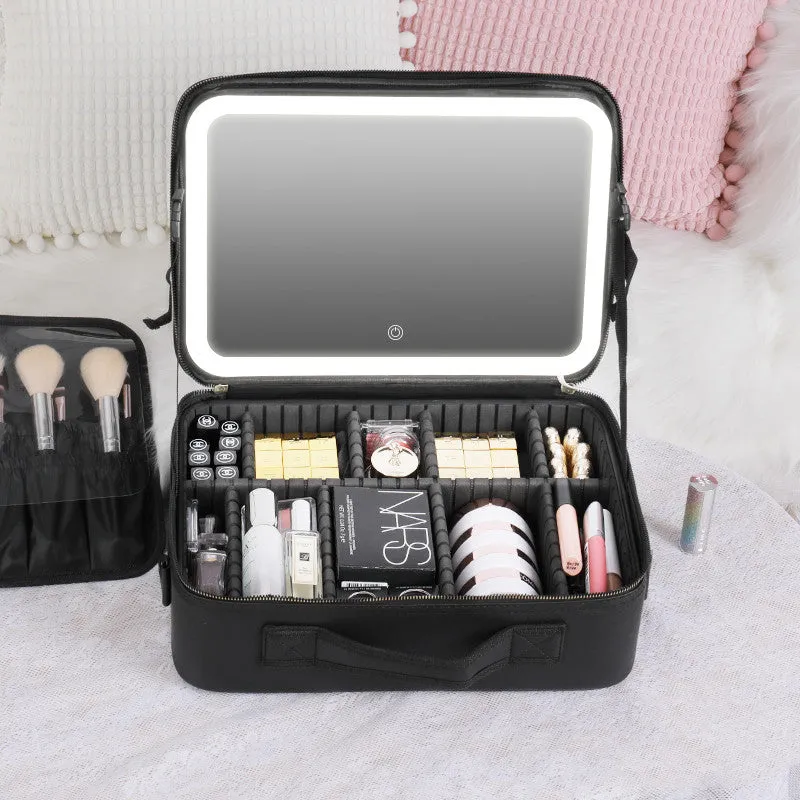Smart LED Cosmetic Case With Mirror Cosmetic Makeup Travel Bag