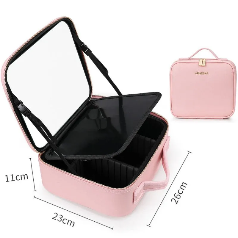 Smart LED Cosmetic Case With Mirror Cosmetic Makeup Travel Bag