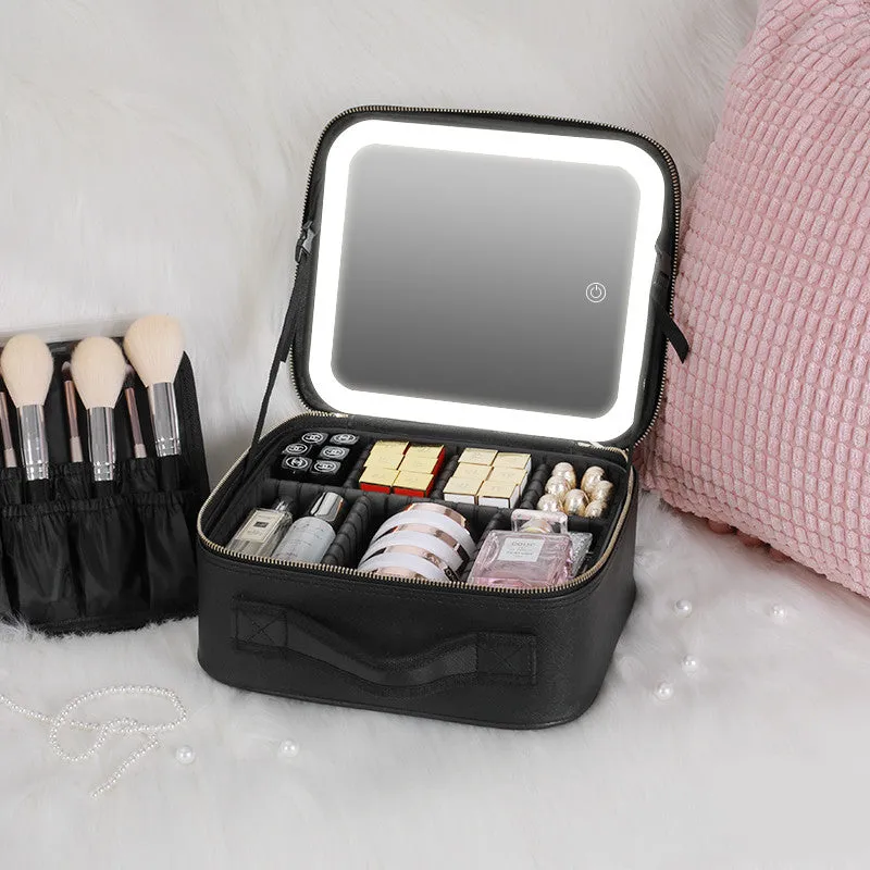 Smart LED Cosmetic Case With Mirror Cosmetic Makeup Travel Bag