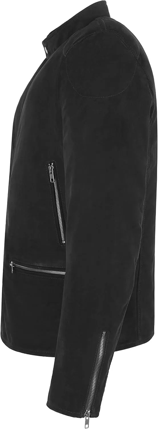 Smart Range Leather ALFERD RACER Men's Jacket Black Premium GOAT SUEDE LIGHT CLASSIC Fashion Jacket 8916