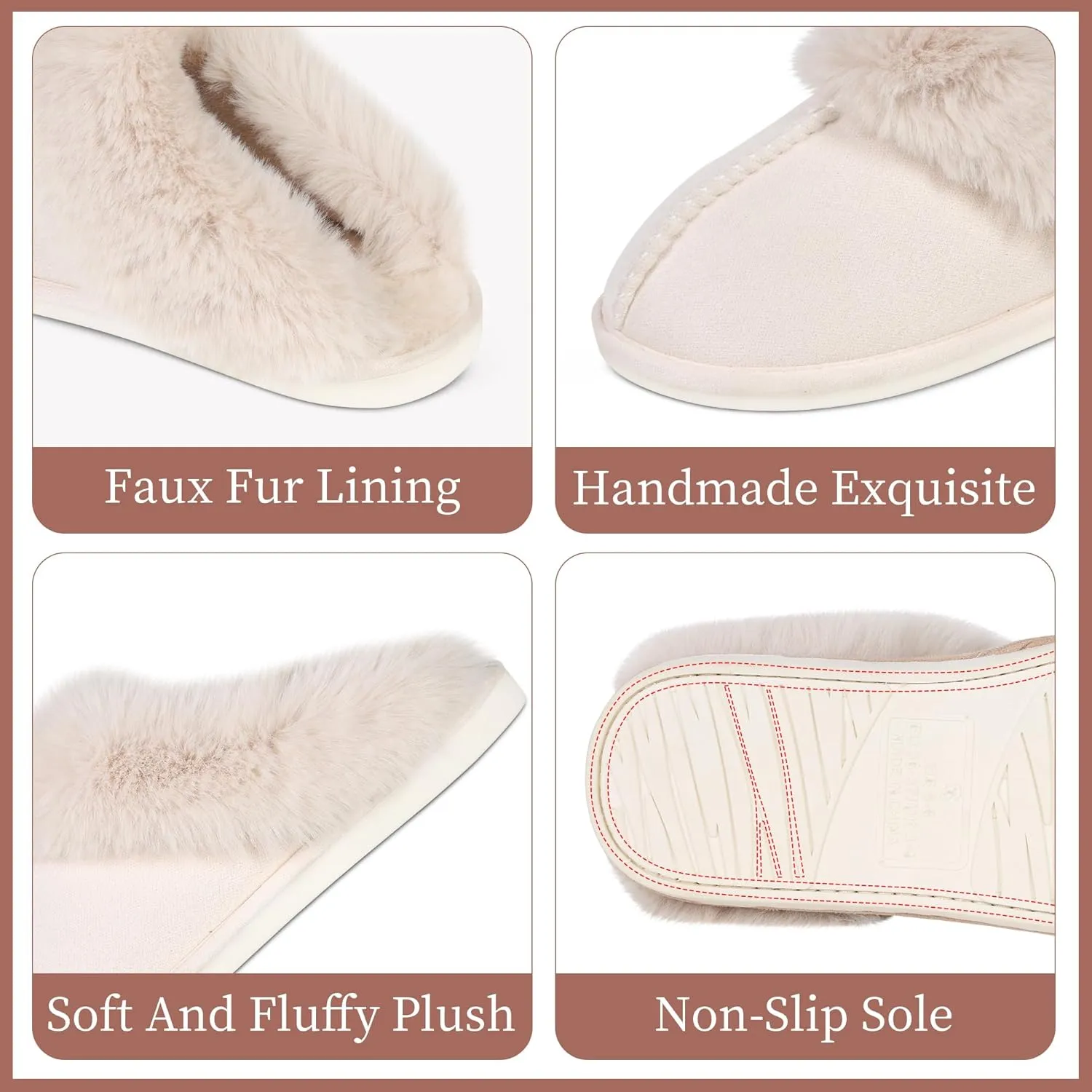 SNOWDROP Women's Memory Foam Slippers - Non-Slip Soft Warm Cozy Fluffy Fuzzy Faux Fur - Indoor Outdoor House Footwear